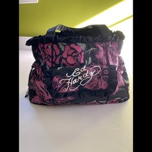 ED HARDY Pink Rose Satin Bag *Like New”